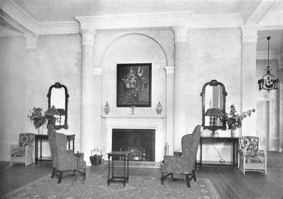 Open haard aan het einde van de lounge, Hotel Royal Bermudiana, Hamilton, Bermuda, 1924 door Unbekannt