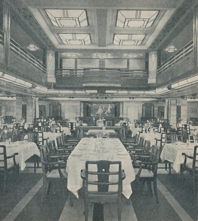Eerste klas eetzaal in de Queen of Bermuda, 1937 door Unbekannt