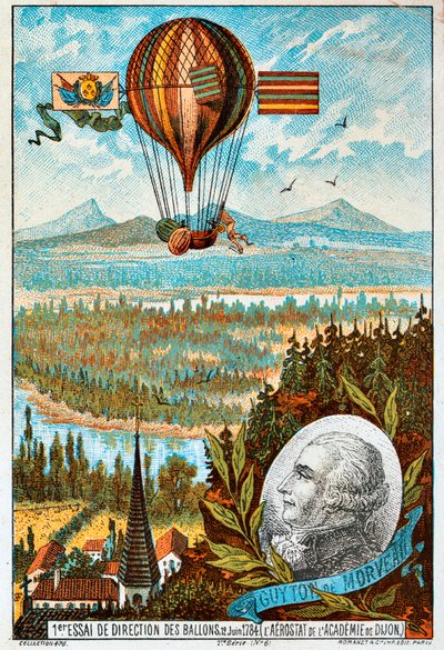 Eerste poging van Guyton de Morveau om een ballon te besturen, Dijon, Frankrijk door Unbekannt