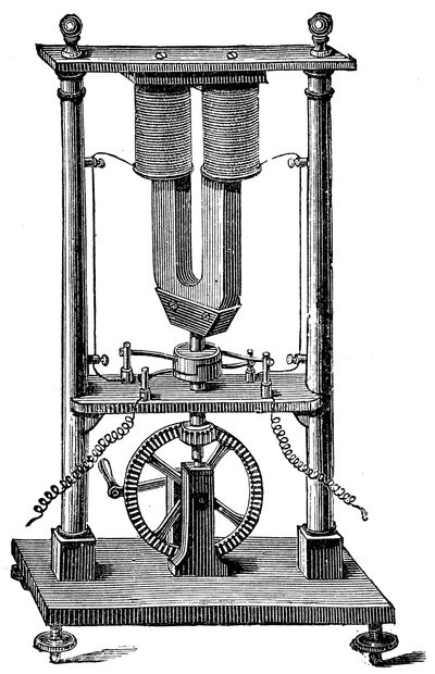 Eerste magneto-elektrische motor gebouwd door Hippolyte Pixii, ca. 1832 door Unbekannt