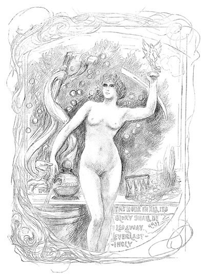 Eerste schets voor het emaille Het Uur in Al Zijn Glorie Zal Eeuwig Worden Weggevoerd, 1899 door Unbekannt