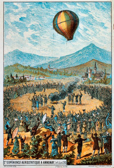 Eerste testvlucht van een heteluchtballon in Annonay, Frankrijk, 4 juni 1783, 1890s door Unbekannt