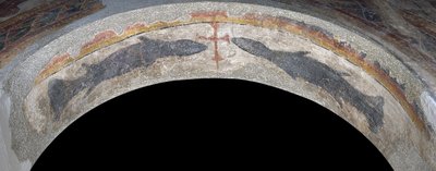 Vissen flankerend een kruis van Santa Maria de Taüll door Unbekannt