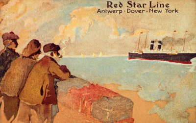 Vissers en zeelieden kijken naar een Red Star oceaanstomer door Unbekannt