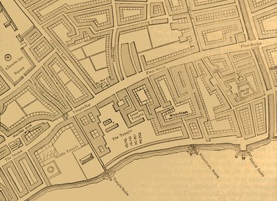 Fleet Street, The Temple, enz., van een kaart van Londen, gepubliceerd 1720 door Unbekannt