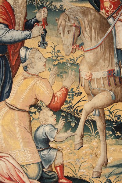 Vlaamse wandtapijt. Serie De Geschiedenis van Hannibal. Hannibal in Italië. Derde wandtapijt van de bewaarde. Modellen Anonieme meester van Nederland. Fabricage Brusselse werkplaatsen. Ca 1570. Stof Wol en zijde door Unbekannt