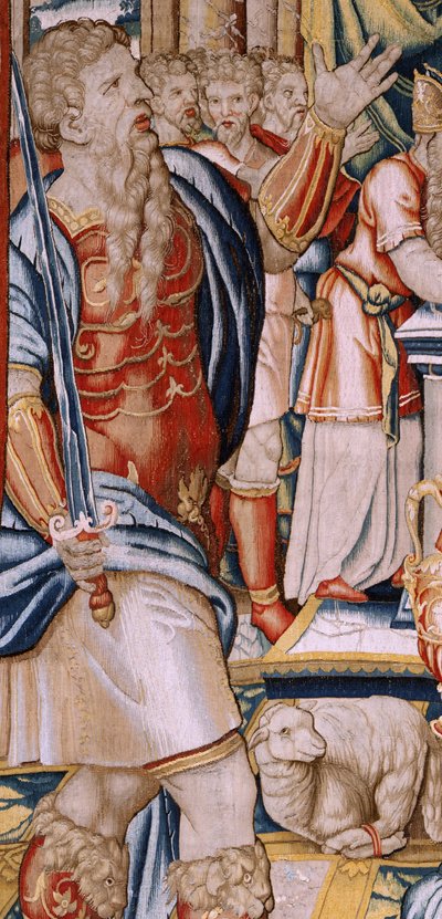 Vlaamse wandtapijt. Serie De Geschiedenis van Hannibal. Hannibals eed. Eerste wandtapijt in de serie. Cartoons anonieme meester van Nederland. Fabricage Brusselse werkplaatsen. Ca 1570. Stof Wol en zijde door Unbekannt