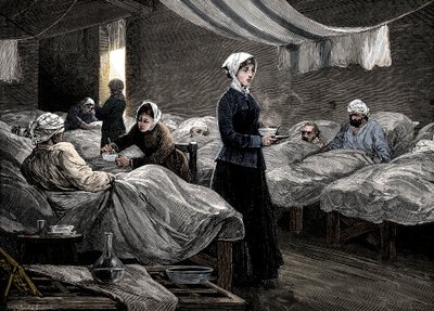 Florence Nightingale in het barakkenhospitaal in Scutari, ca. 1880 door Unbekannt