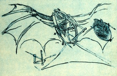 Vliegmachine ontworpen door Leonardo da Vinci, ca. 1485, 1932 door Unbekannt