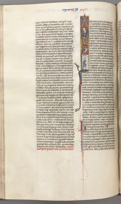 Fol. 174v, Ezra, gehistorieerde initiaal I, Cyrus die de bouw van de tempel leidt, ca. 1275-1300 door Unbekannt