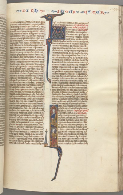 Fol. 199r, Esther, gehistorieerde initiaal, twee zittende mannelijke figuren, ca. 1275-1300 door Unbekannt