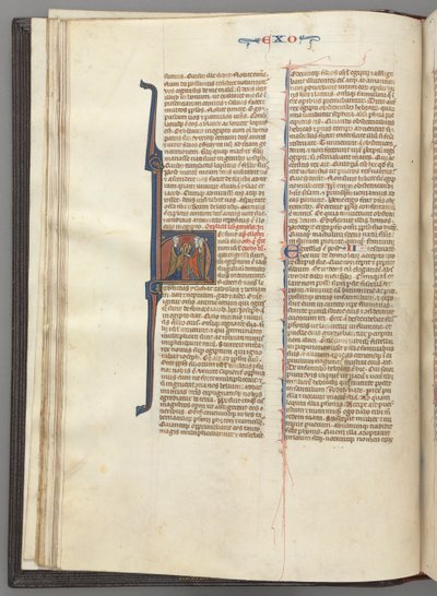 Fol. 20v, Exodus, gehistorieerde initiaal H, Mozes en twee volgelingen met de tafelen van de wet door Unbekannt