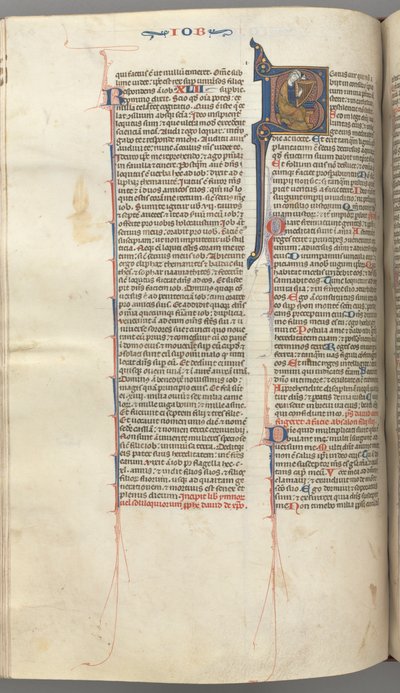 Fol. 214v, Psalm 1, gehistorieerde initiaal 8, David spelend op de harp, ca. 1275-1300 door Unbekannt