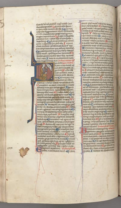 Fol. 220v, Psalm 38, gehistoriseerde initiaal D, David knielend, wijzend naar de buste van God boven door Unbekannt