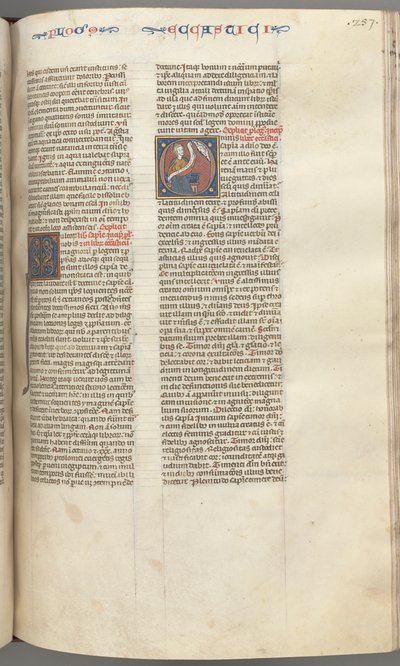 Fol. 257r, Ecclesiasticus, gehistorieerde initiaal O, Sirach zittend met een rol, buste van God erboven, ca. door Unbekannt