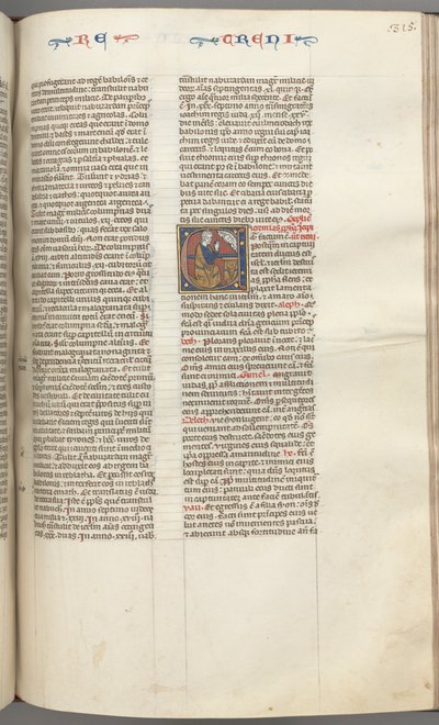 Fol. 315r, Klaagliederen, gehistorieerde initiaal E, een knielende Jeremia die bidt tot een buste van God door Unbekannt