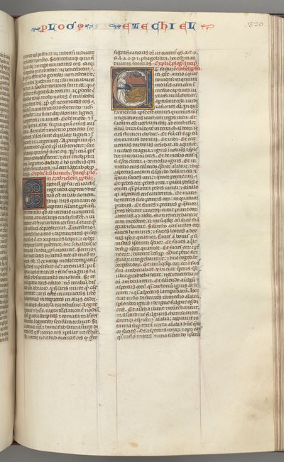 Fol. 320r, Ezechiël, gehistorieerde initiaal E, een slapende Ezechiël met zijn visioen van de vier beesten door Unbekannt