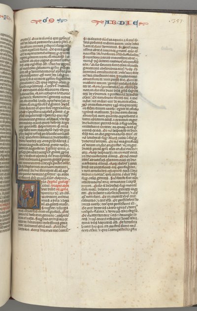 Fol. 357r, Obadja, gehistorieerde initiaal V, Obadja en een Jood in discussie, ca. 1275-1300 door Unbekannt