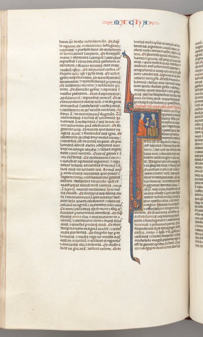 Fol. 382v, Makkabeeën II, gehistorieerde initiaal F, een gouden kelk aangeboden aan een Jood, c. 1275-1300 door Unbekannt