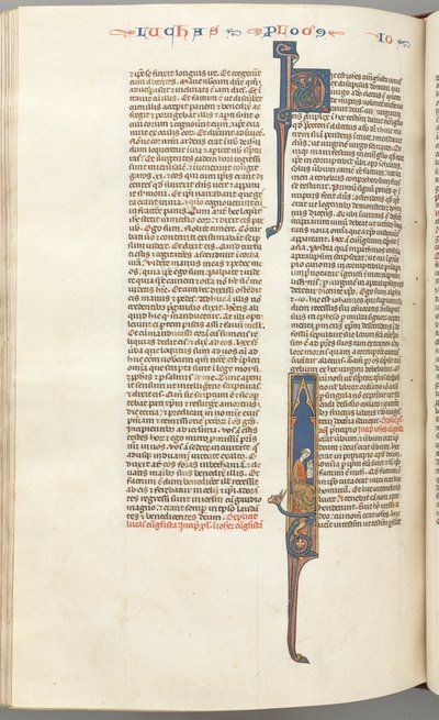 Fol. 425v, Johannes, gehistorieerde initiaal I, Johannes zittend schrijvend, ca. 1275-1300 door Unbekannt