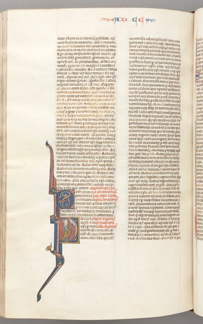 Fol. 445v, Korintiërs II, gehistorieerde initiaal P, Paulus staand met een zwaard, ca. 1275-1300 door Unbekannt