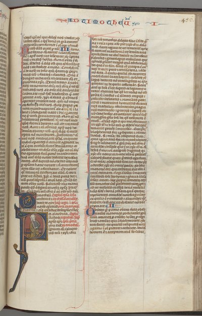 Fol. 456r, Timoteüs I, gehistorieerde initiaal P, Paulus zittend, ca. 1275-1300 door Unbekannt