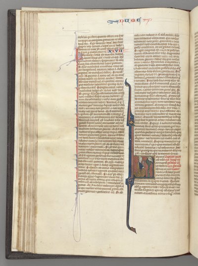 Fol. 46v, Numeri, gehistorieerde initiaal L, Mozes met hoorns, knielend voor God, ca. 1275-1300 door Unbekannt