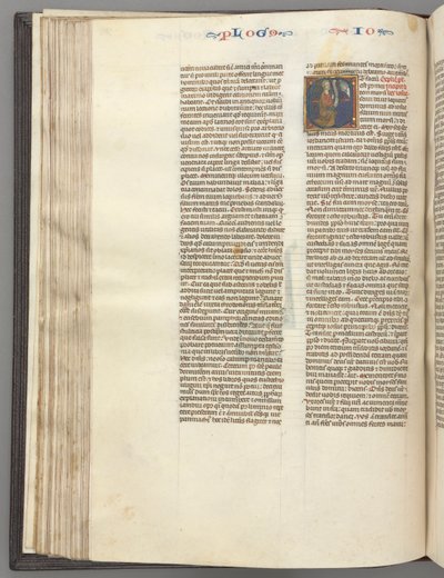 Fol. 76v, Jozua, gehistorieerde initiaal E, Jozua met een rol knielend voor God door Unbekannt