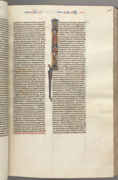 Fol. 96r, Ruth, Geïllustreerde Initiaal I met Elimilech en Naomi, ca. 1275-1300 door Unbekannt