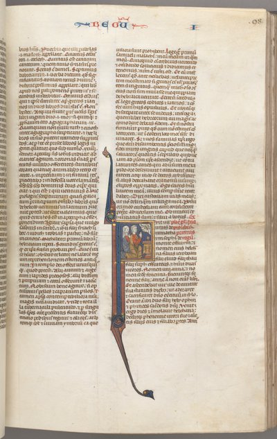 Fol. 98r, Koningen I, gehistorieerde initiaal F, Elkanah en Hannah knielend voor een altaar..., ca. 1275-1300 door Unbekannt