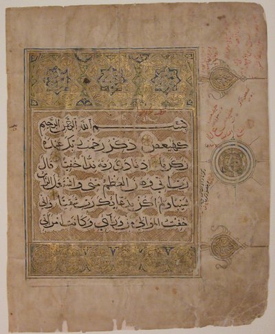 Folio uit een Koran-manuscript met verzen uit de Surat al-Maryam, 14e eeuw door Unbekannt