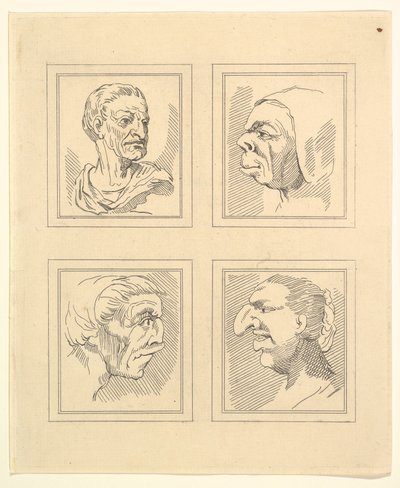Vier Hoofden uit Karikaturen door Leonardo da Vinci, van Tekeningen door Wincelslaus Hollar door Unbekannt