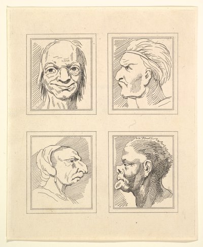 Vier Hoofden uit Characaturas door Leonardo da Vinci, van Tekeningen door Wincelslaus Hollar door Unbekannt