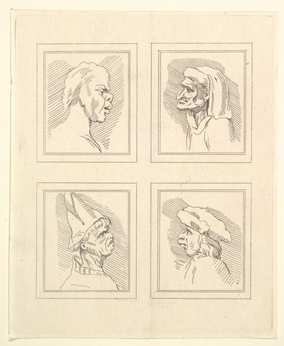 Vier Hoofden uit Karikaturen door Leonardo da Vinci, van Tekeningen door Wincelslaus Hollar door Unbekannt