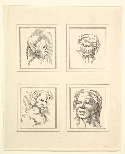 Vier hoofden uit Characaturas door Leonardo da Vinci, uit tekeningen door Wincelslaus Hollar door Unbekannt