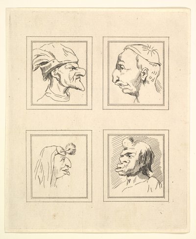 Vier Hoofden uit Karikaturen door Leonardo da Vinci, uit Tekeningen door Wincelslaus Hollar, o..., 1786 door Unbekannt