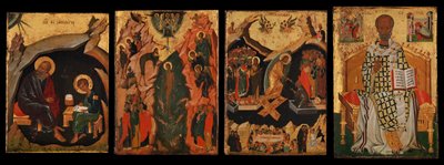 Vier iconen van een paar deurpanelen, mogelijk deel van een polyptiek door Unbekannt