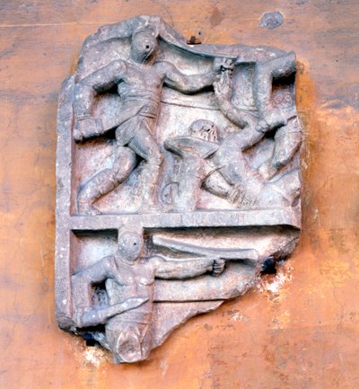 Fragment van een Romeins reliëf dat gladiatoren toont die vechten door Unbekannt