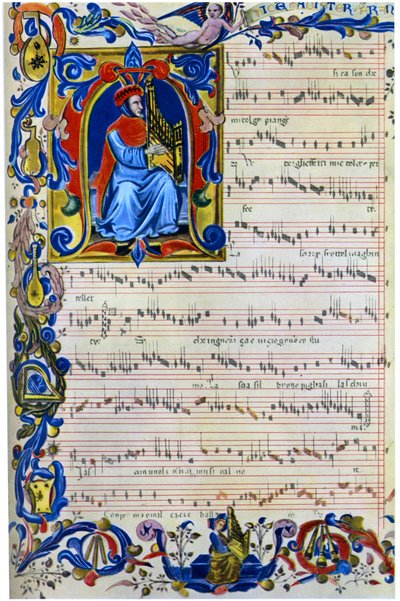 Francesco Landino speelt een portatief orgel, 1325-1397 door Unbekannt