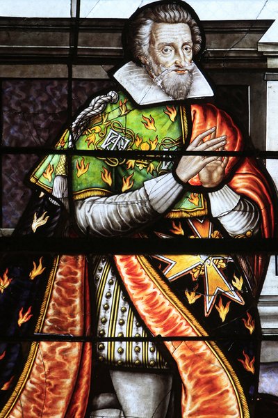 François de la Grange. Detail van glas-in-loodraam van de Tenhemelopneming van de Maagd, Bourges, Frankrijk door Unbekannt