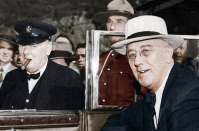 Franklin D. Roosevelt en Winston Churchill ontmoeten elkaar in Quebec, Canada, 1944 door Unbekannt
