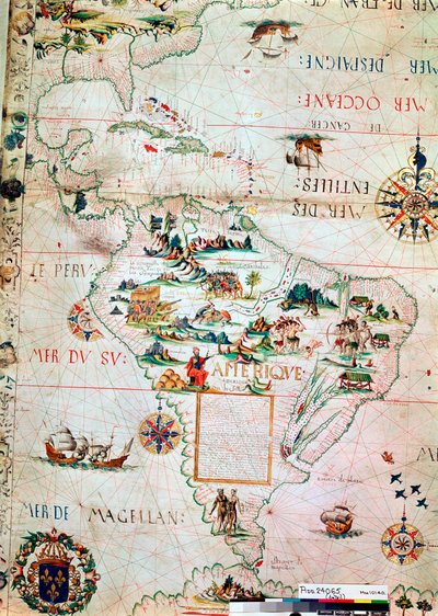 Franse kaart van Midden- en Zuid-Amerika, Frans, 1550 door Unbekannt