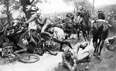 Franse cavalerie valt Duitse troepen aan, Eerste Wereldoorlog door Unbekannt