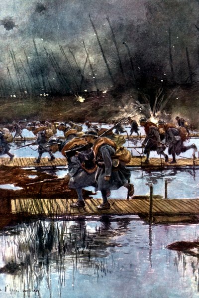 Franse 1e Infanteriekorps oversteek van het Yserkanaal, Eerste Wereldoorlog, 4.45 uur, 31 juli 1917 door Unbekannt