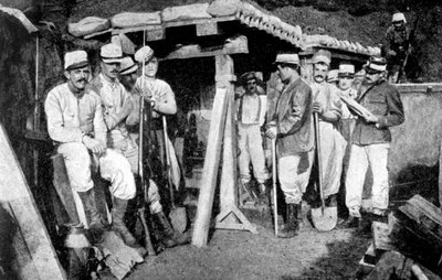 Franse sappeurs leggen mijnen, Frankrijk, Eerste Wereldoorlog, 1914 door Unbekannt