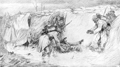 Franse soldaten zien de grappige kant van vallen in de modder, Eerste Wereldoorlog, 1916, 1926 door Unbekannt