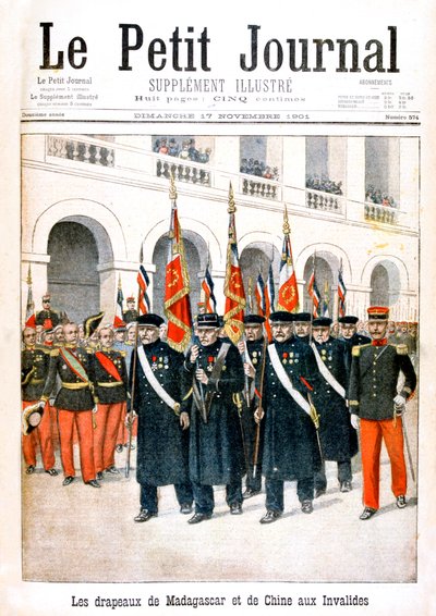 Franse oorlogsveteranen dragen vlaggen van de Madagaskar- en China-campagnes, 1901 door Unbekannt