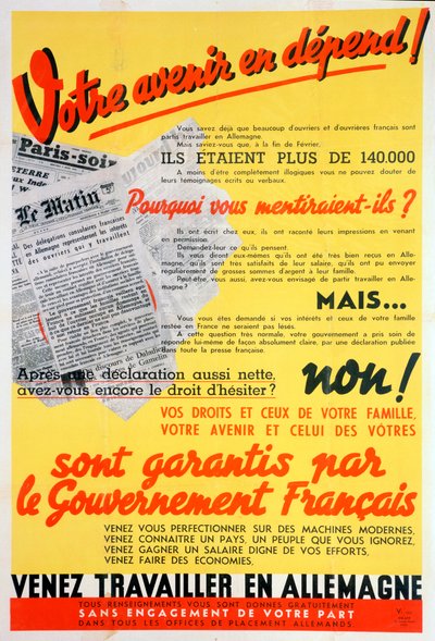 Franse arbeiders voor Duitsland poster, ca. 1942-ca. 1944 door Unbekannt