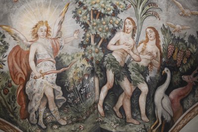 Fresco in Maglie kerk: Adam en Eva verdreven uit de hemel, Maglie, Italië door Unbekannt