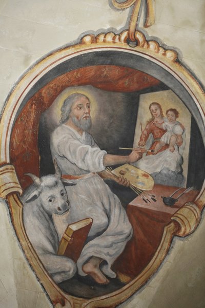 Fresco in Maglie kerk: Sint-Lucas schildert, Maglie, Italië door Unbekannt